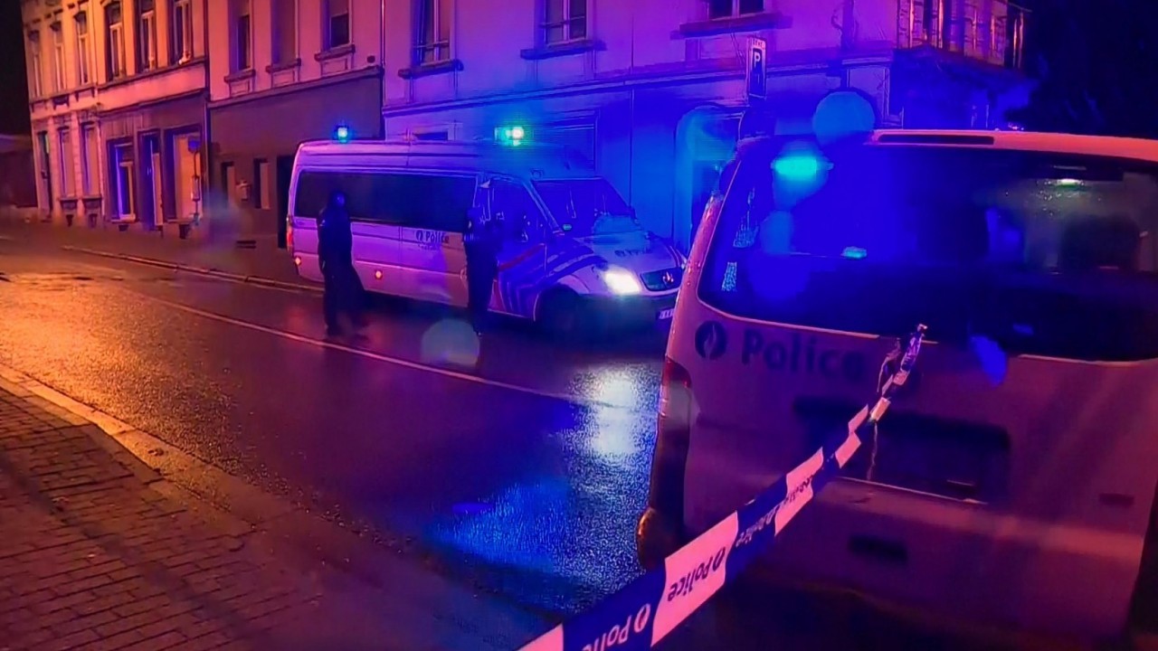 The scene of the raid in Belgium this evening