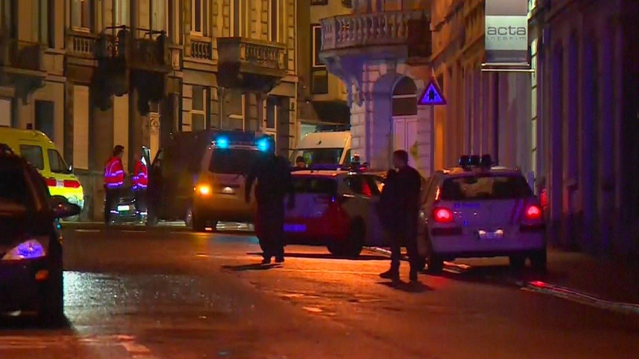 The scene of the raid in Belgium this evening