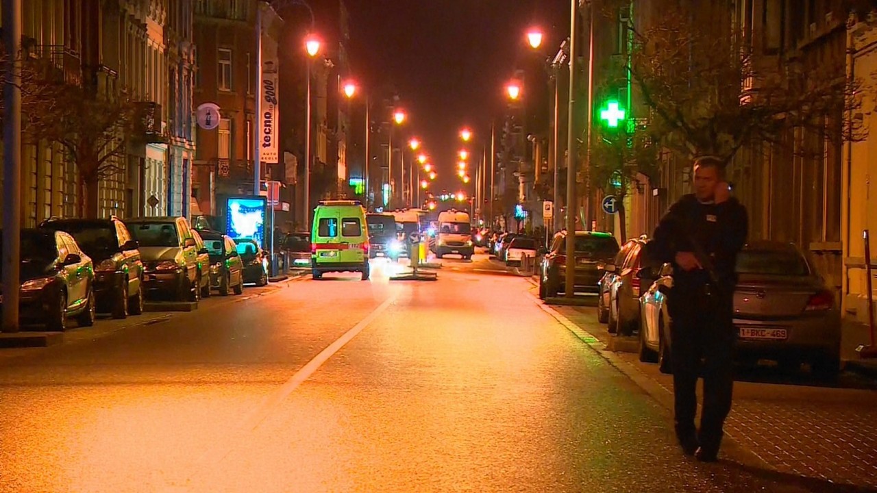 The scene of the raid in Belgium this evening