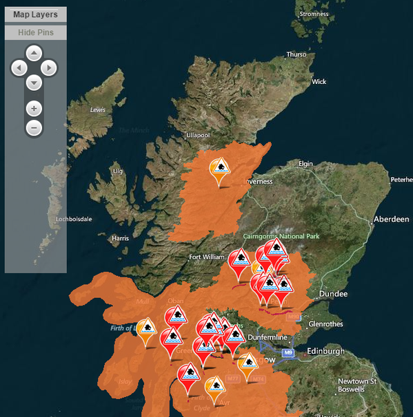 The map outlines the areas expected to be hit by floods tomorrow