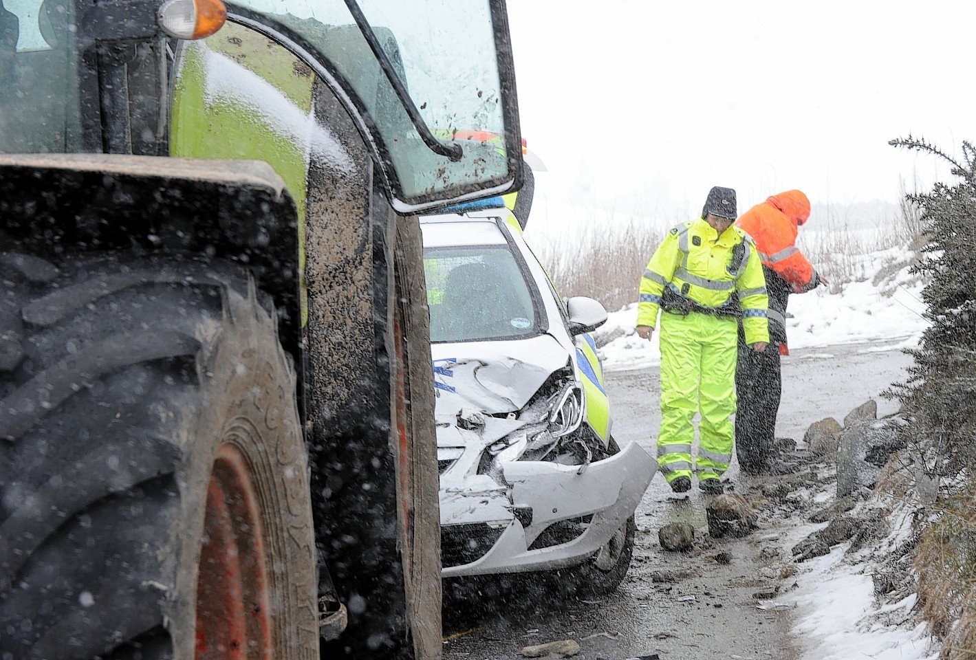 Scene of the crash involving the police car in Aberdeenshire