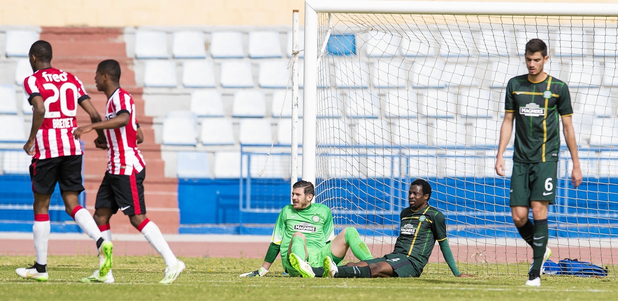 The Celtic defence look despondent after conceding the only goal of the game. 