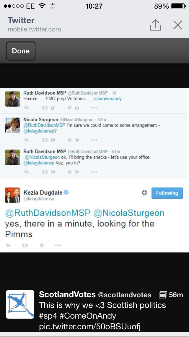 Twitter conversation between Nicola Sturgeon, Ruth Davidson