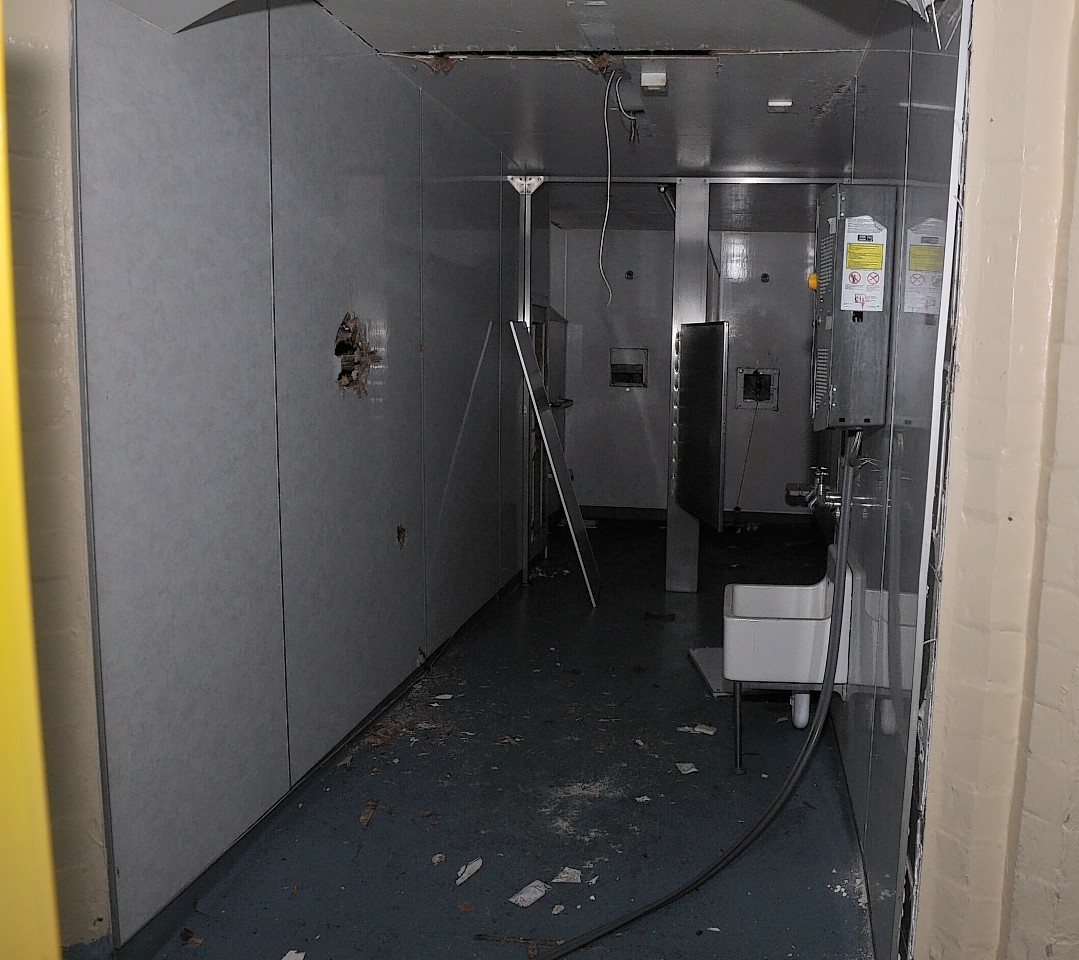 The shower corridor inside the prison