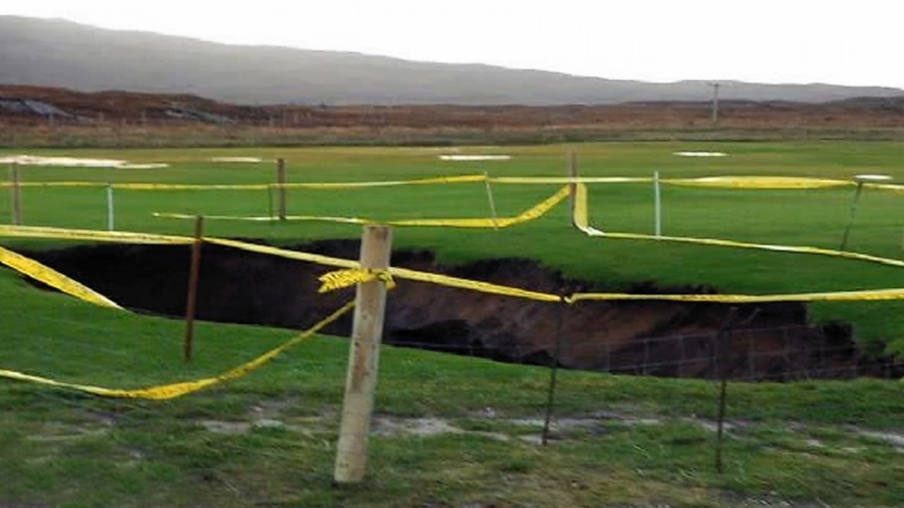 A huge sink hole opened up at Traigh Golf Club near Mallaig, Inverness-shire