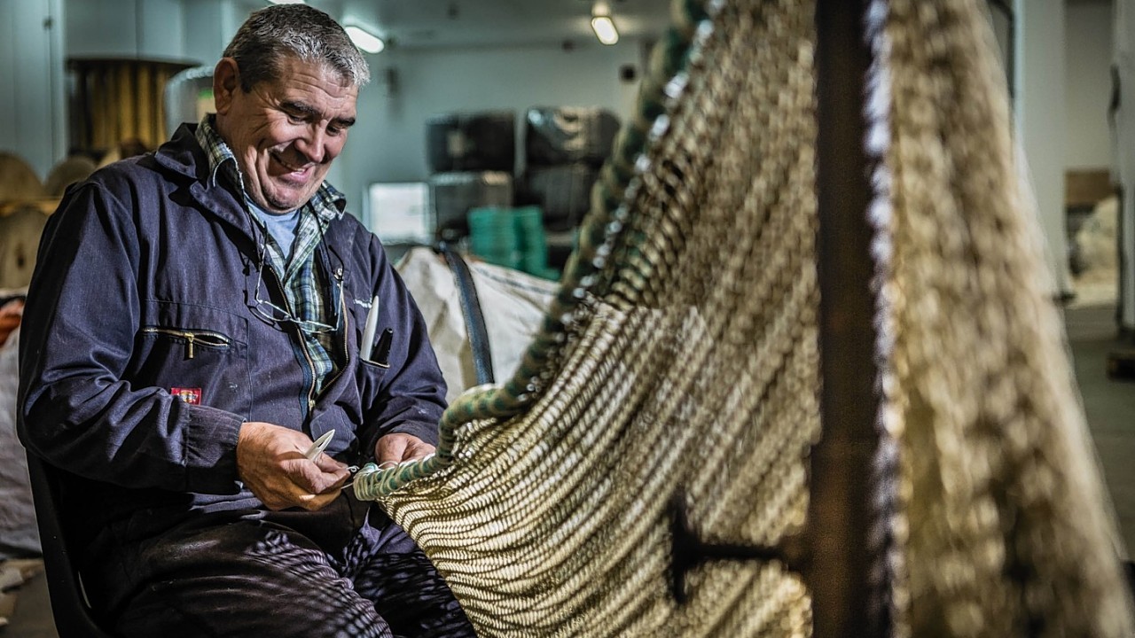 Seamus Morrison works in a fish farming net factory on Scalpay