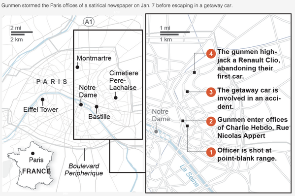 Map shows how the Paris shootings unfolded