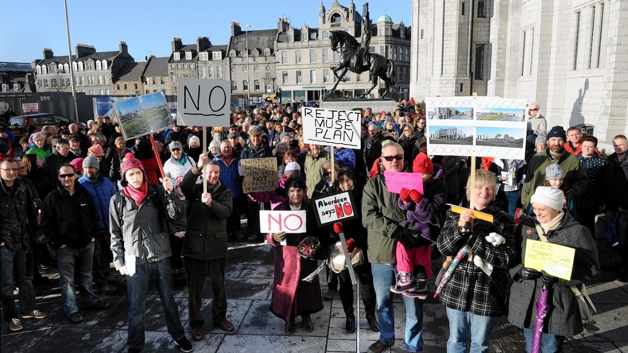 A number of protests have taken place against the controversial Marischal Square plans