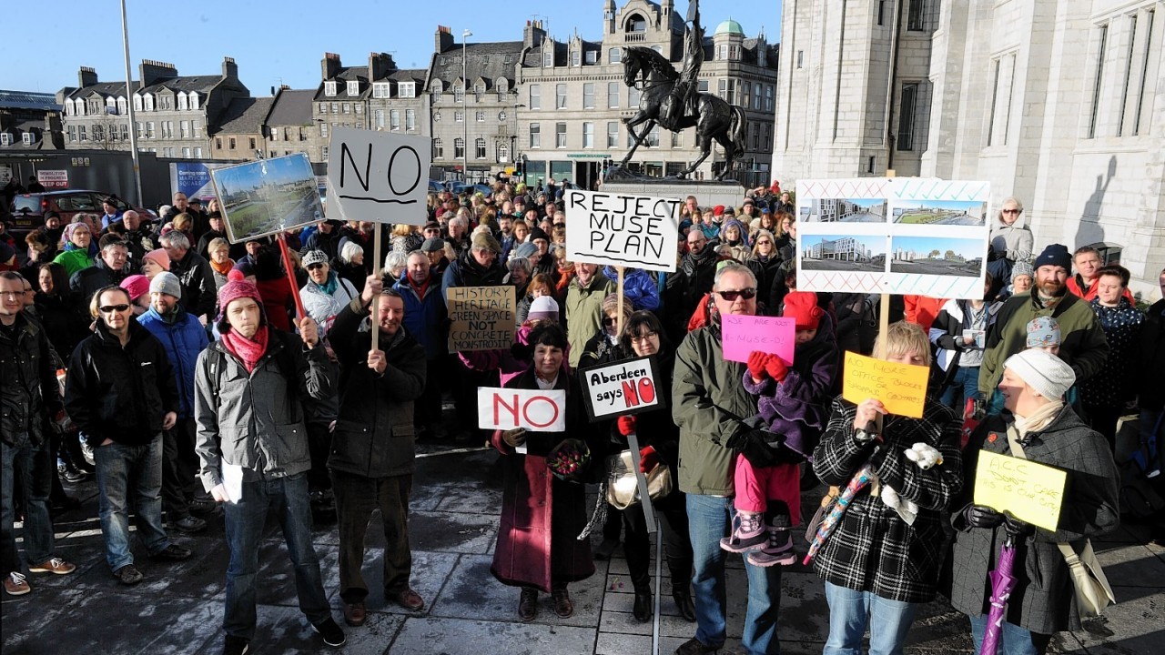 A number of protests have taken place against the controversial Marischal Square plans