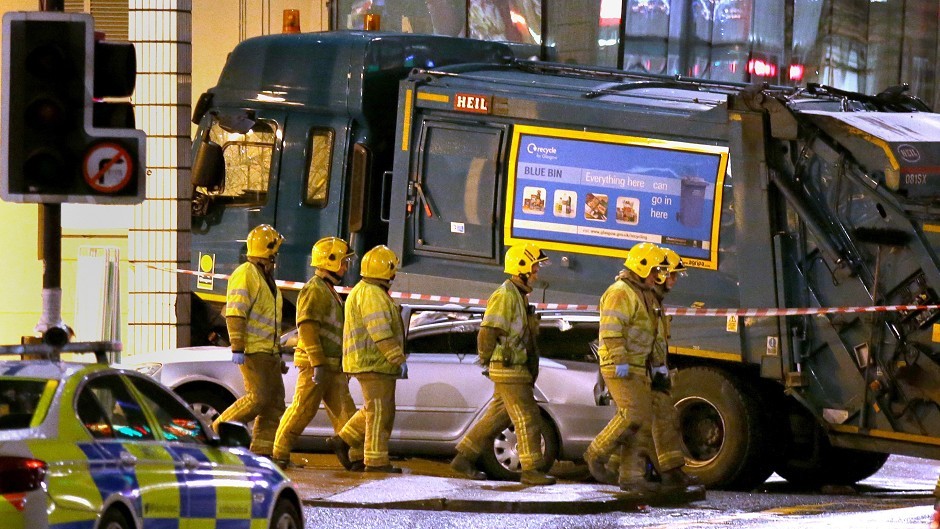 The scene in Glasgow's George Square after a bin lorry crashed into a group of pedestrians