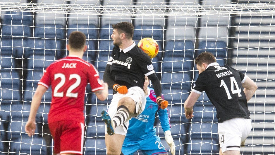 Dundee United's Nadir Ciftci, centre, scores the winner against Aberdeen
