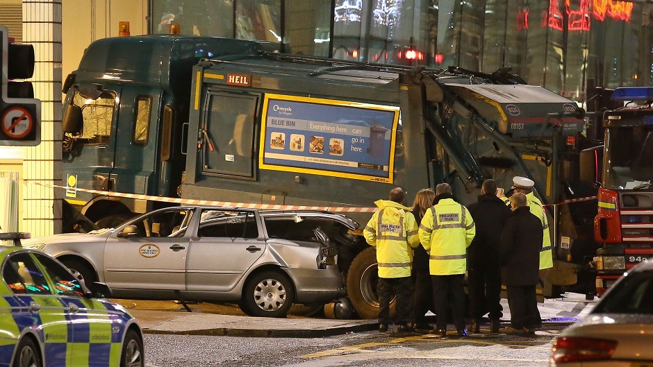 The scene in Glasgow's George Square after an out-of-control bin lorry careered through the streets