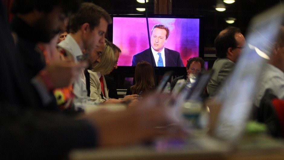 David Cameron during the final live leaders' TV election debate in 2010