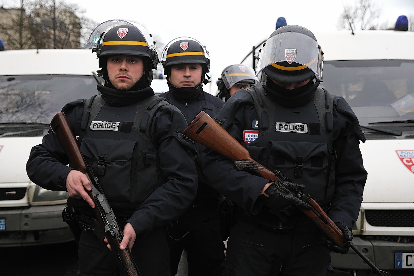 Armed police officers in Paris this afternoon