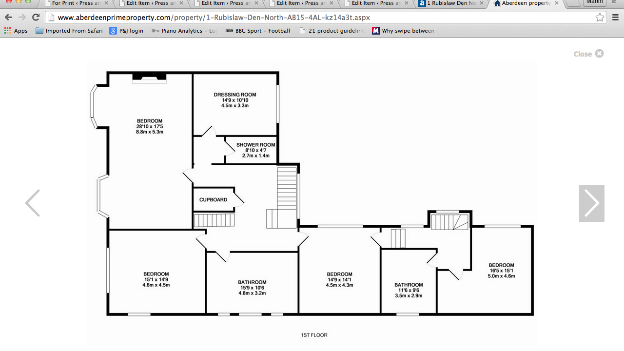 Floor plans for 1 Rubislaw Den North first floor