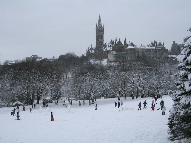 Kelvingrove Park in Glasgow is a popular spot for sledging