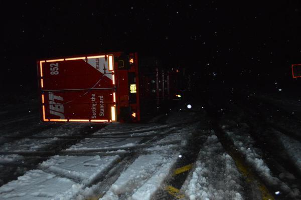 A lorry which ended up on its side ont he A9 at Drumochter this morning