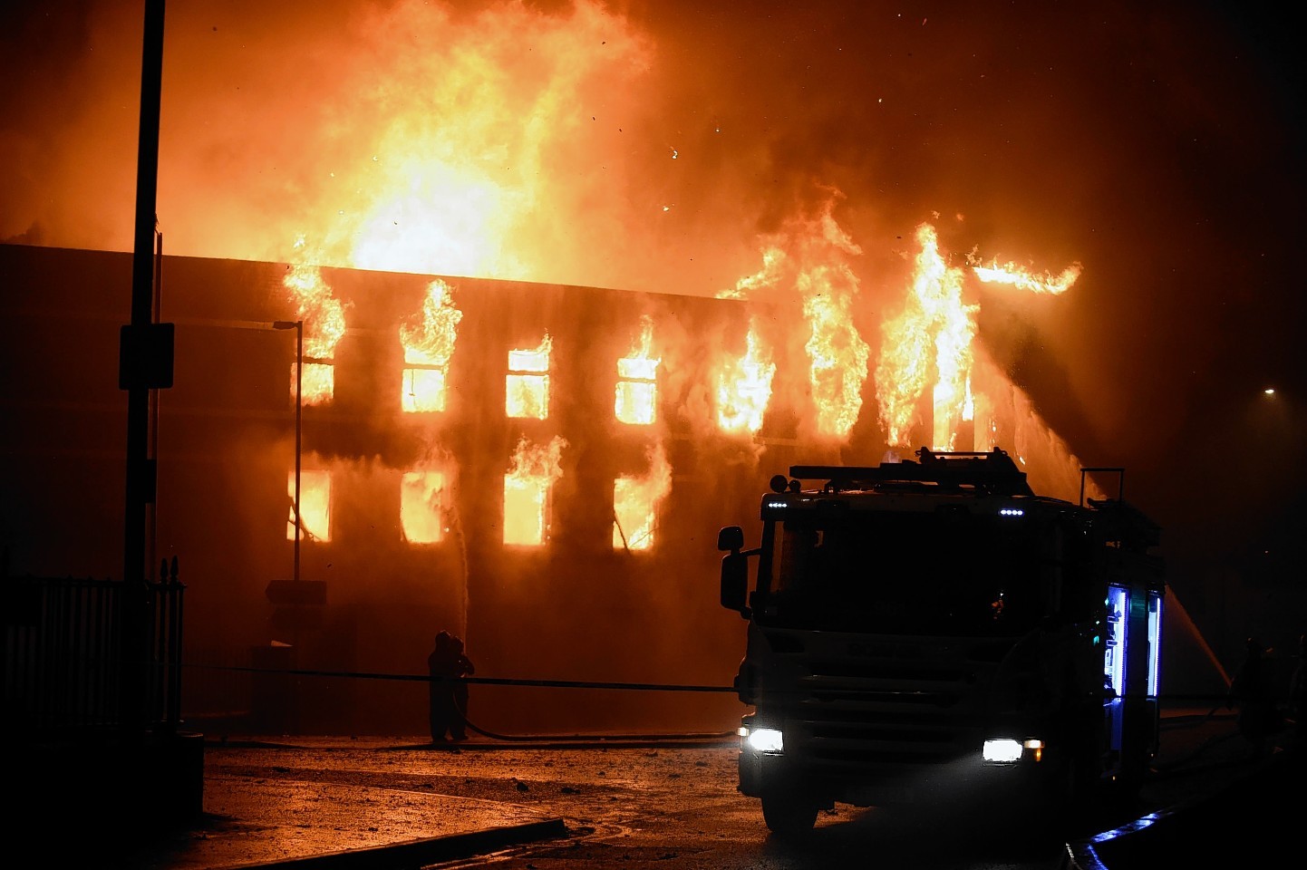 The fire tore through two buildings