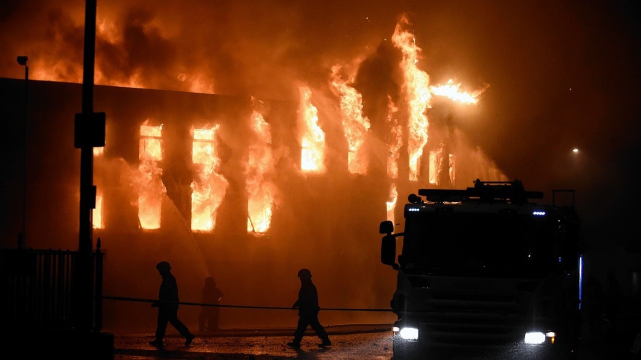 The fire tore through two buildings