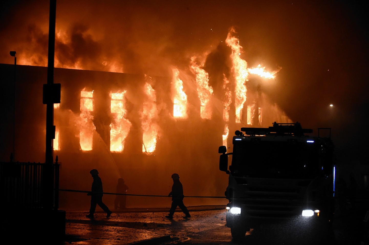 A scene from the fire last night as it tore through two buildings