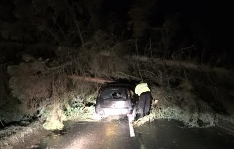 A policeman comes to the rescue of a driver on the B9022 heading to Huntly 