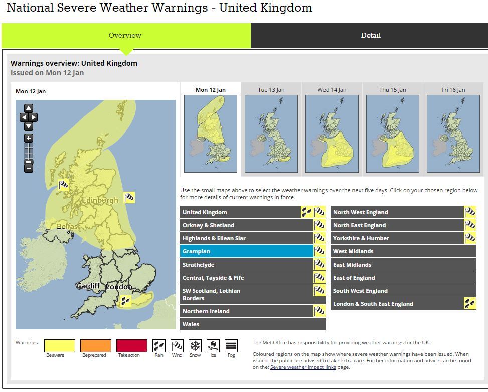 Today's weather forecast from Met Office 