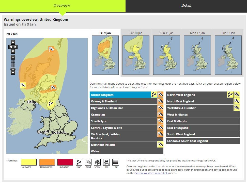 Met Office issued an amber "be aware" warning yesterday