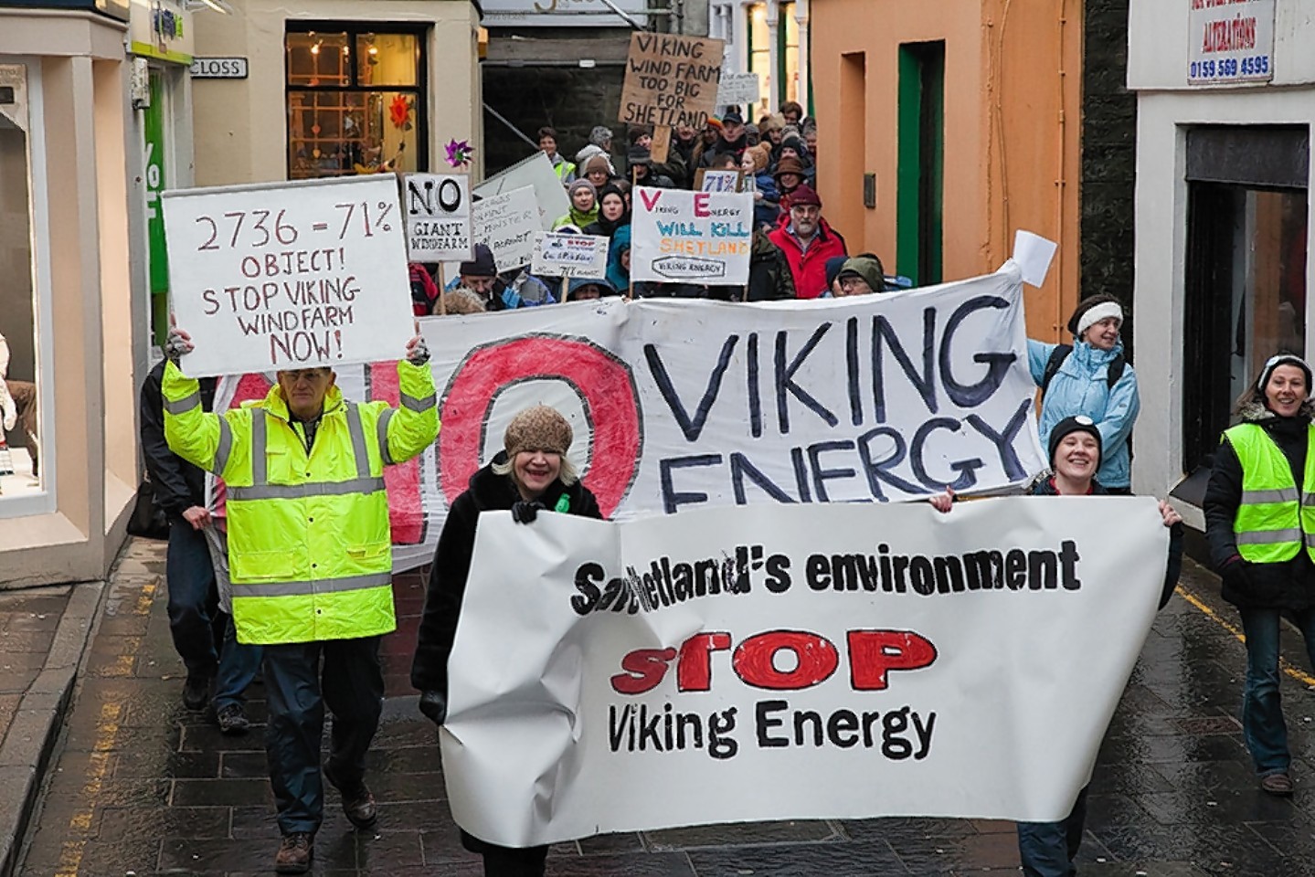 Hundreds of people protested against the windfarm in 2012