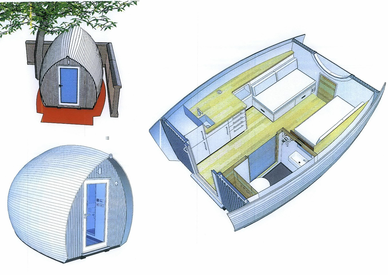 Images of the "armadillo" pods planned at the Dragon's Tooth Golf Course