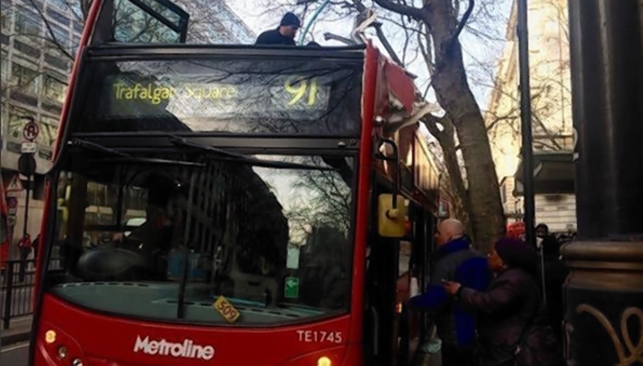 The pictures reveal the damage done to the bus earlier today