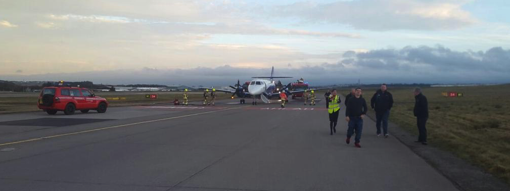 Emergency services at the scene at Aberdeen Airport. Picture by: @jackoshot 