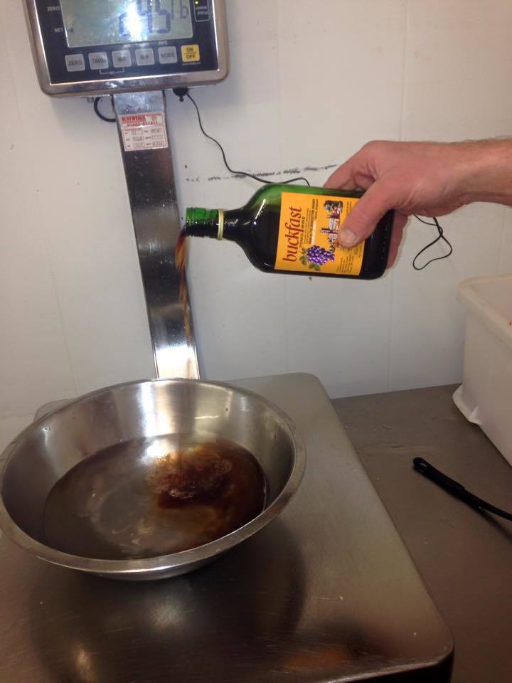 The chefs carefully start the process with a healthy helping of Buckfast