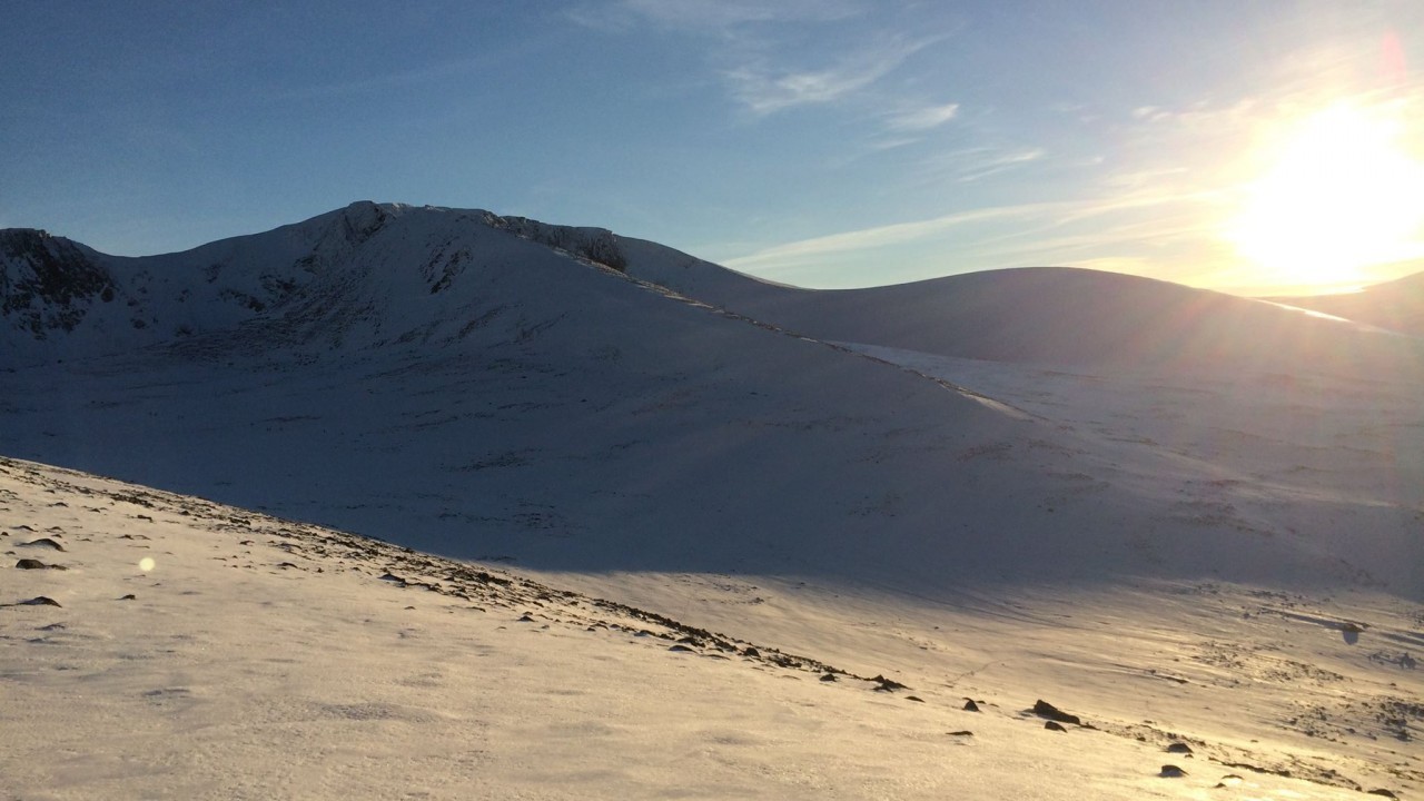 Scottish munro, Cairngorm - home to one of Scotland's largest ski resorts -  experienced a beautiful sunset today