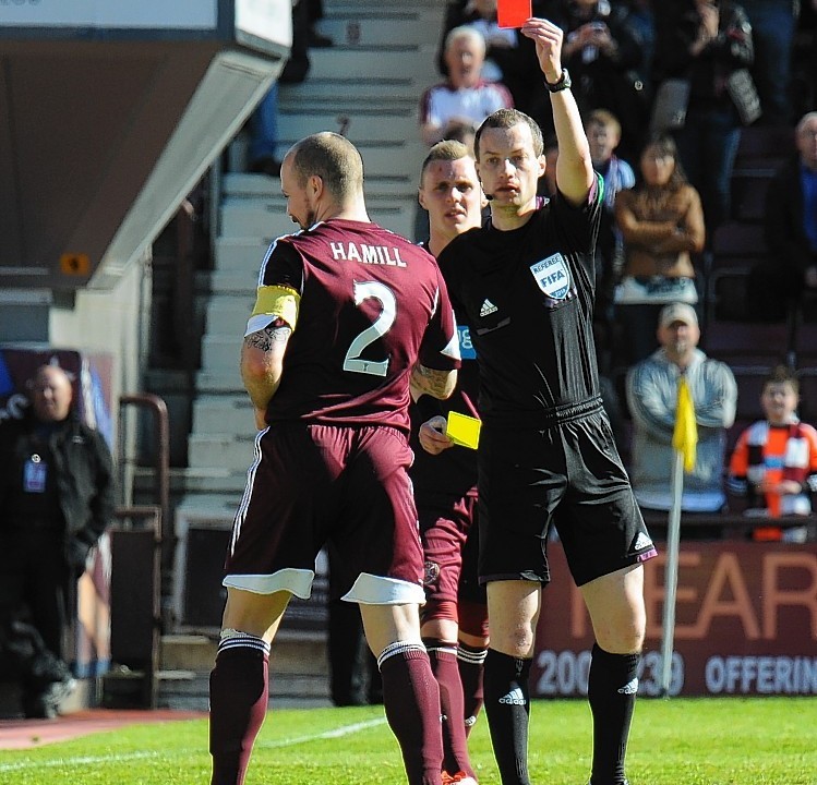 Collum loves that red card of his... here he sends off Jamie Hamill