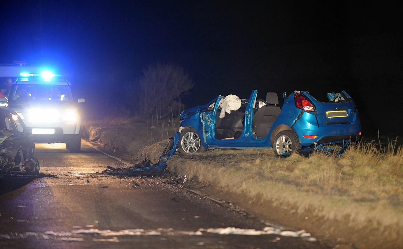 The Ka which caught fire at the scene of the crash on the South Deeside Road last night