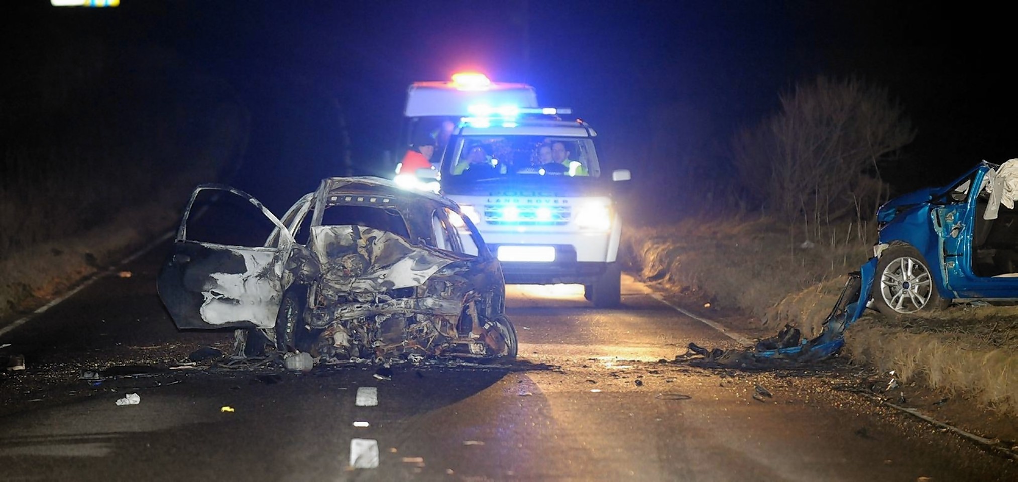 The scene of the crash on the South Deeside Road last night.  Credit: Kevin Emslie.