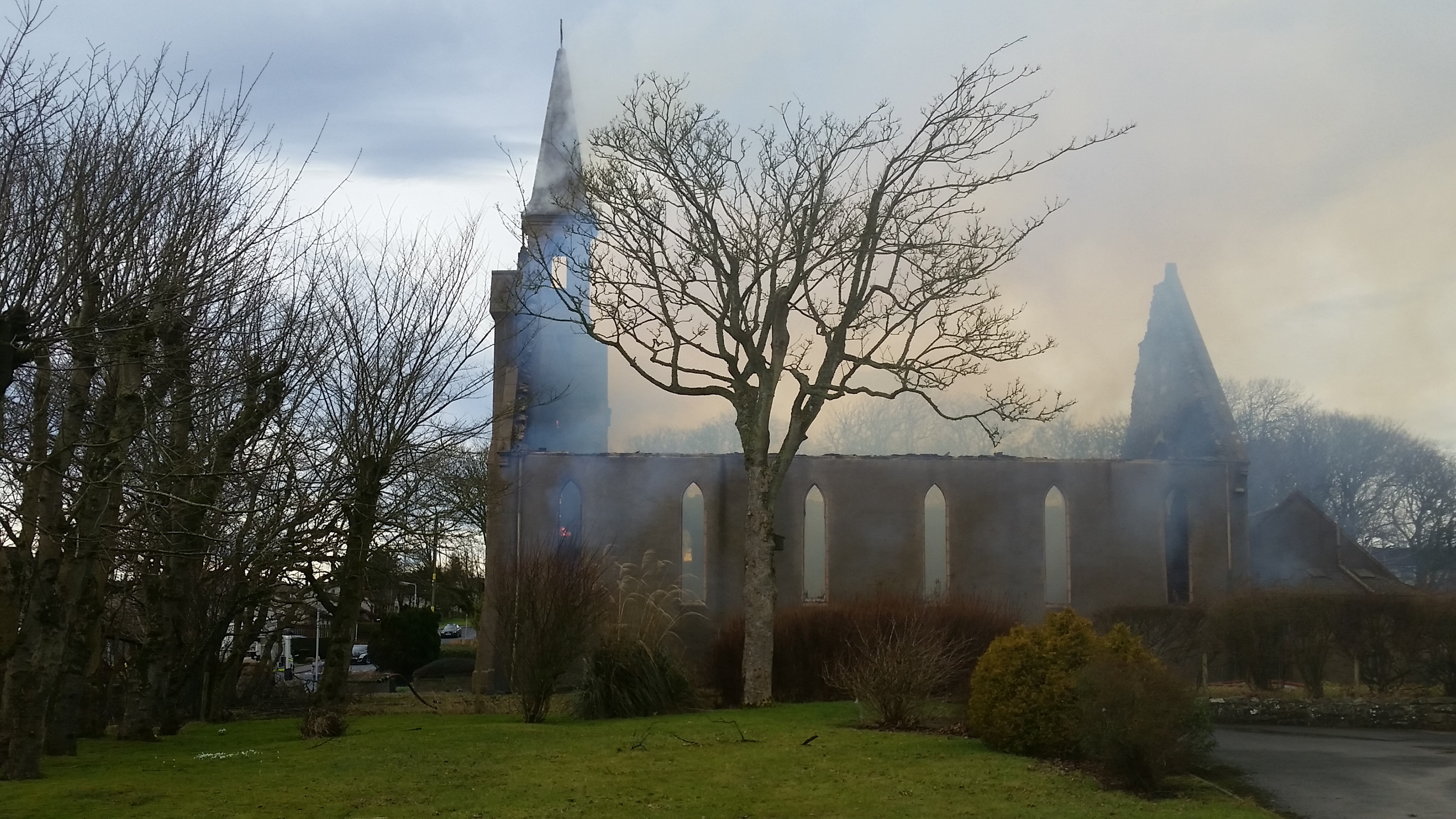 The smouldering remains of the church in Hatton