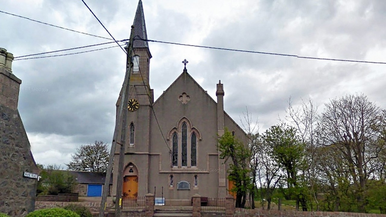 View from google showing The West Church in Hatton, Aberdeenshire. A fire at the disused West Church on Main Street in Hatton, Abderdeenshire. 35 fire fighters attended the blaze that started in the early morning.