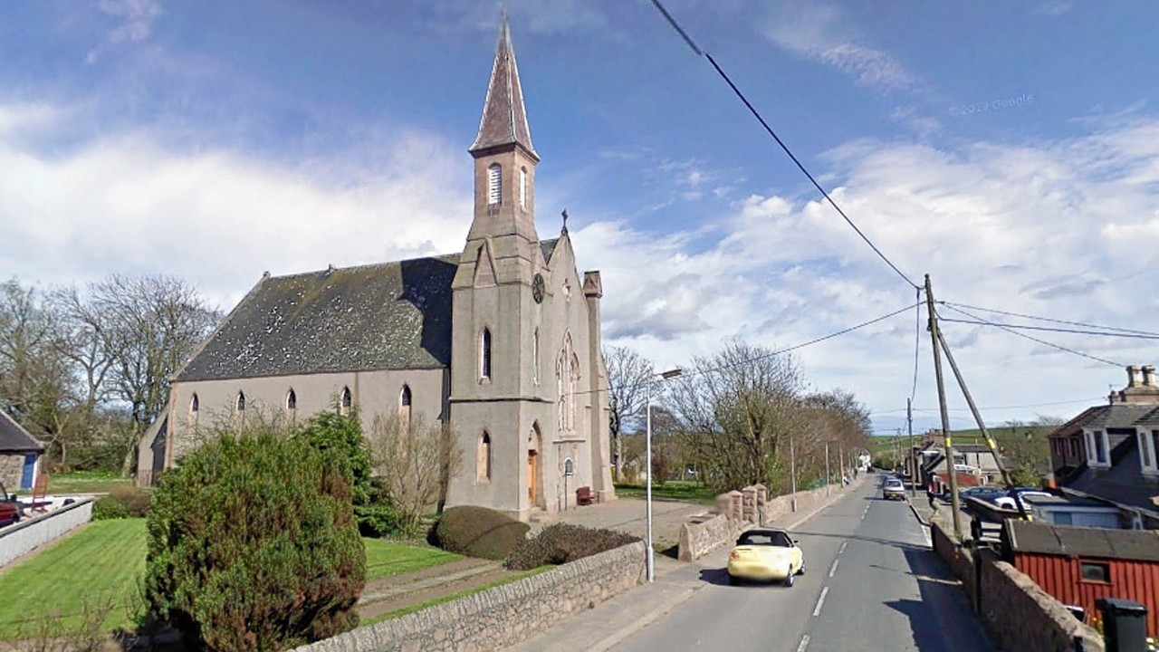 View from google showing The West Church in Hatton, Aberdeenshire. A fire at the disused West Church on Main Street in Hatton, Abderdeenshire.