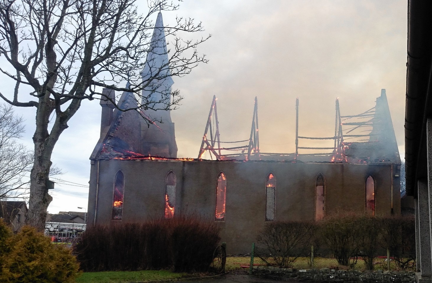 A fire at the disused West Church on Main Street in Hatton, Abderdeenshire. 35 fire fighters attended the blaze that started in the early morning. 