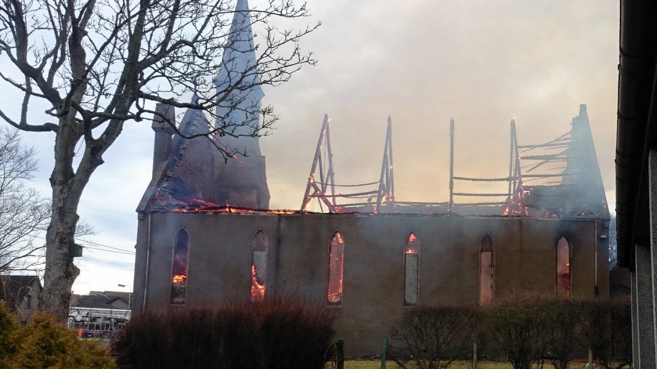 A fire at the disused West Church on Main Street in Hatton, Abderdeenshire.