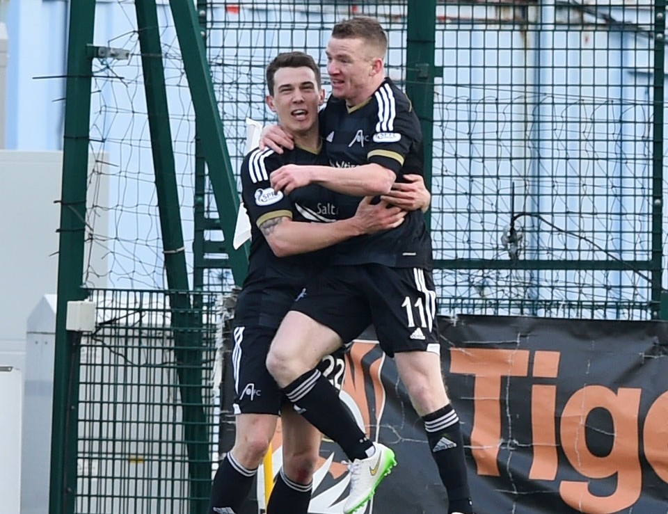 Ryan Jack celebrates netting Aberdeen's second goal with Jonny Hayes