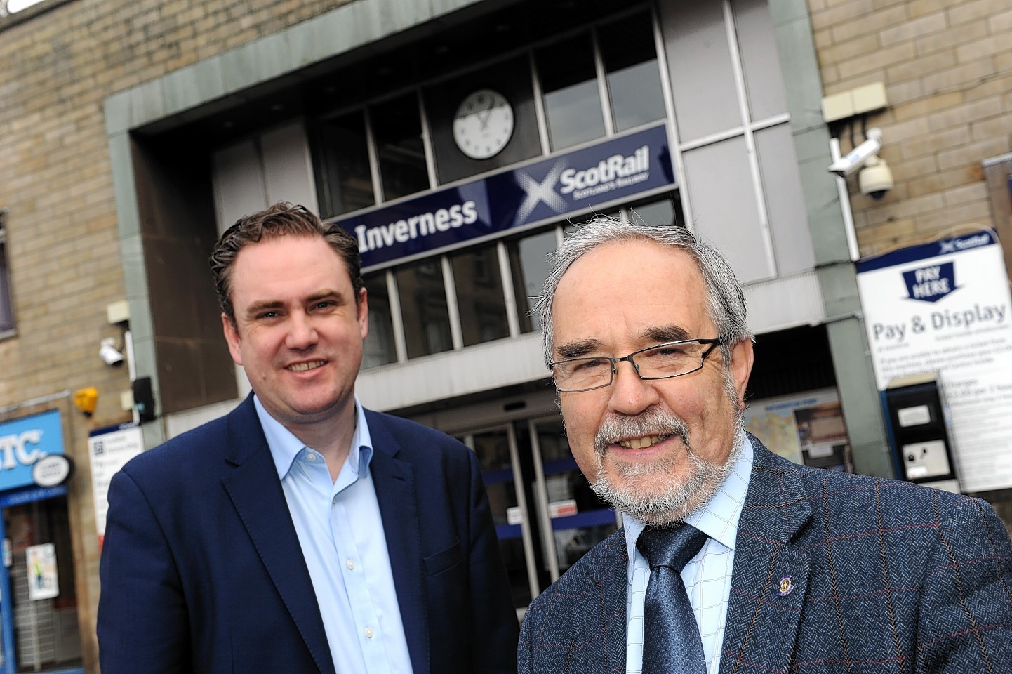 Mike Kean, Abellio, left, and Cllr. Thomas Prag at Inverness train station