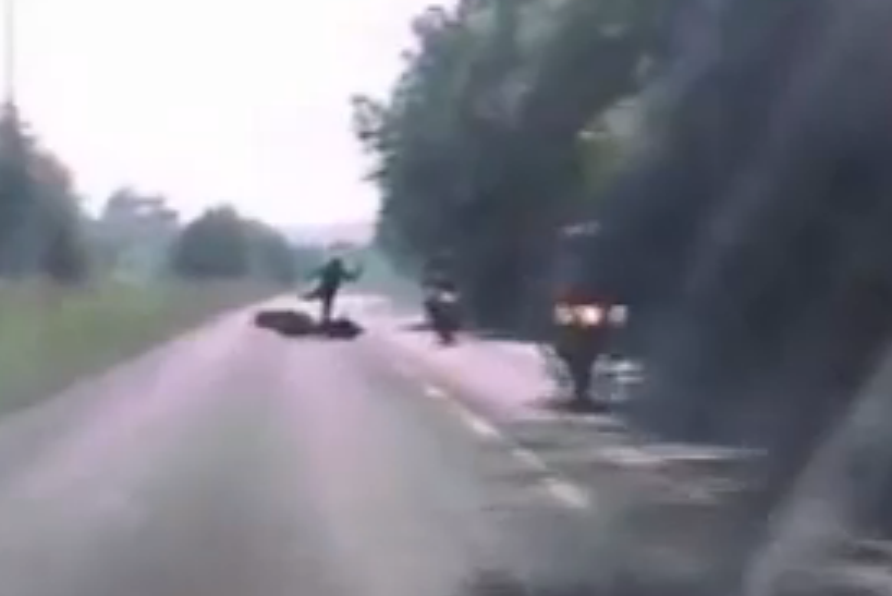 The motorcyclist came flying off his bike