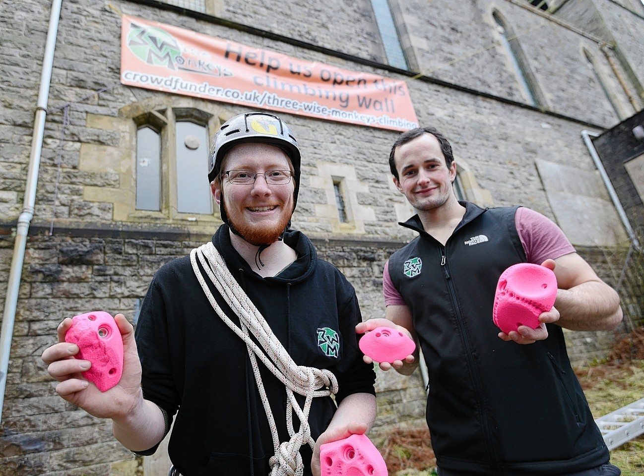 Oliver Millington (left) and Dan Timmis of Three Wise 
Monkeys Climbing at the launch of their crowdfunding initiative