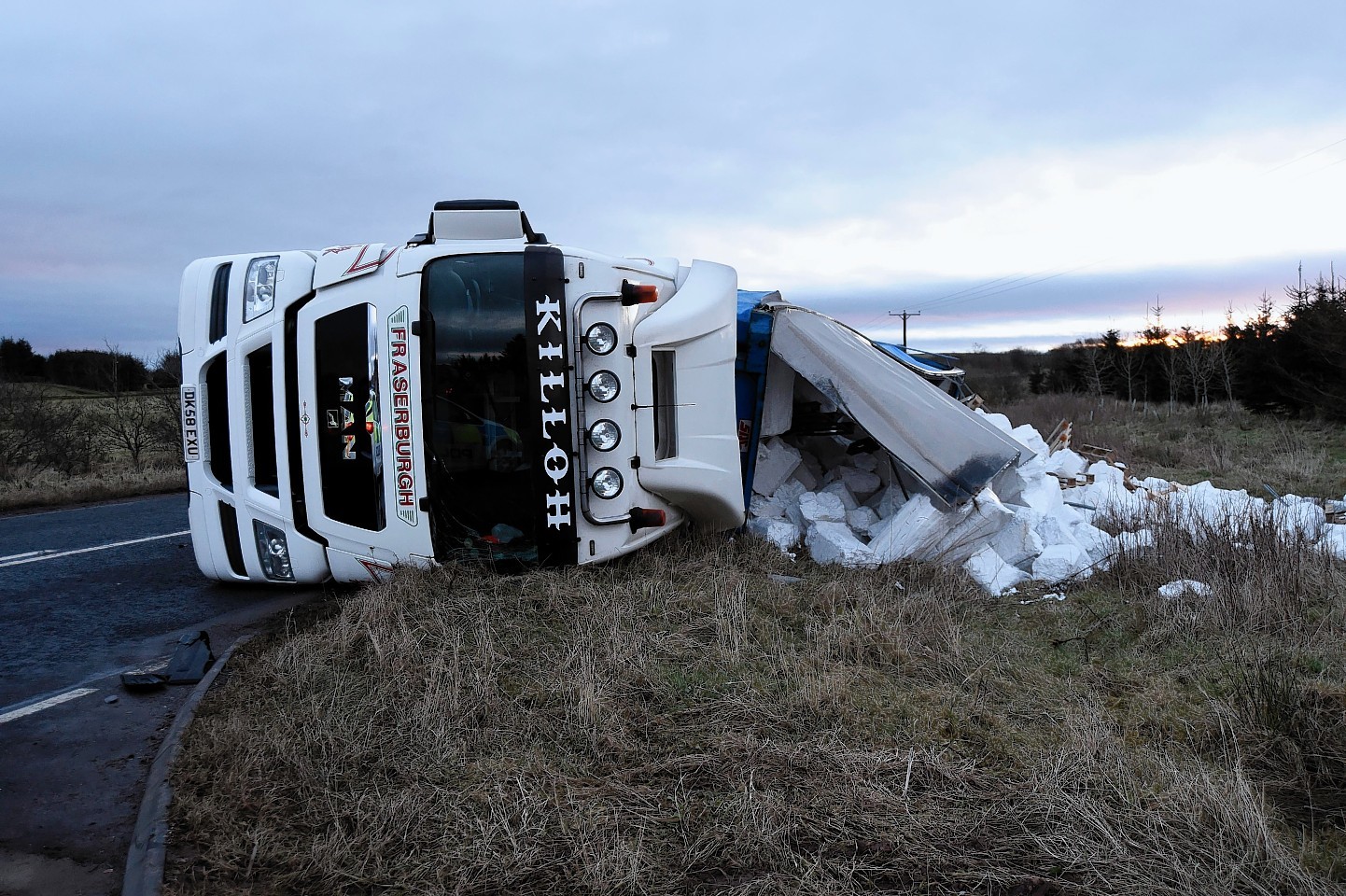 Overturned lorry on the A98