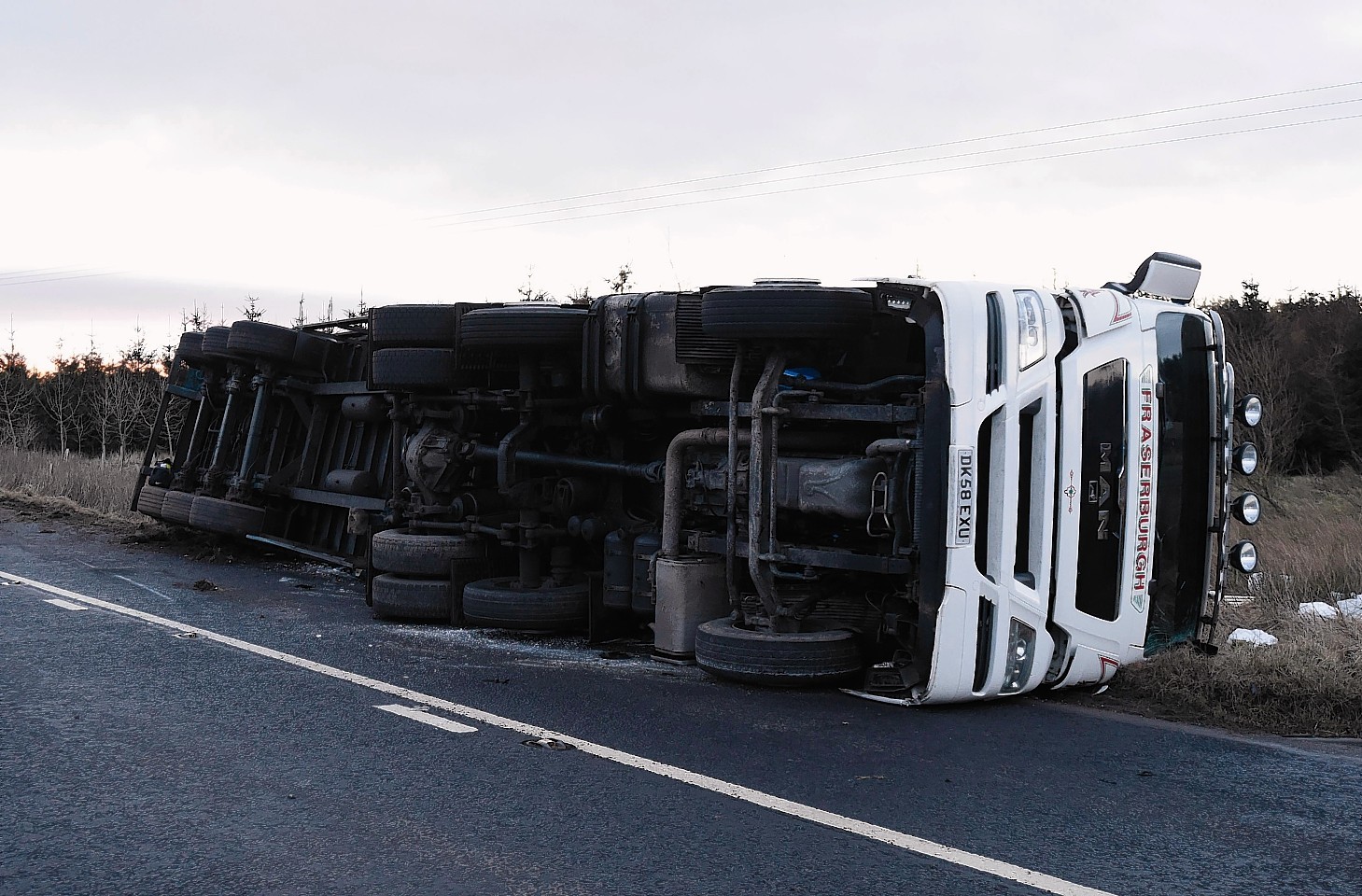 Overturned lorry on the A98