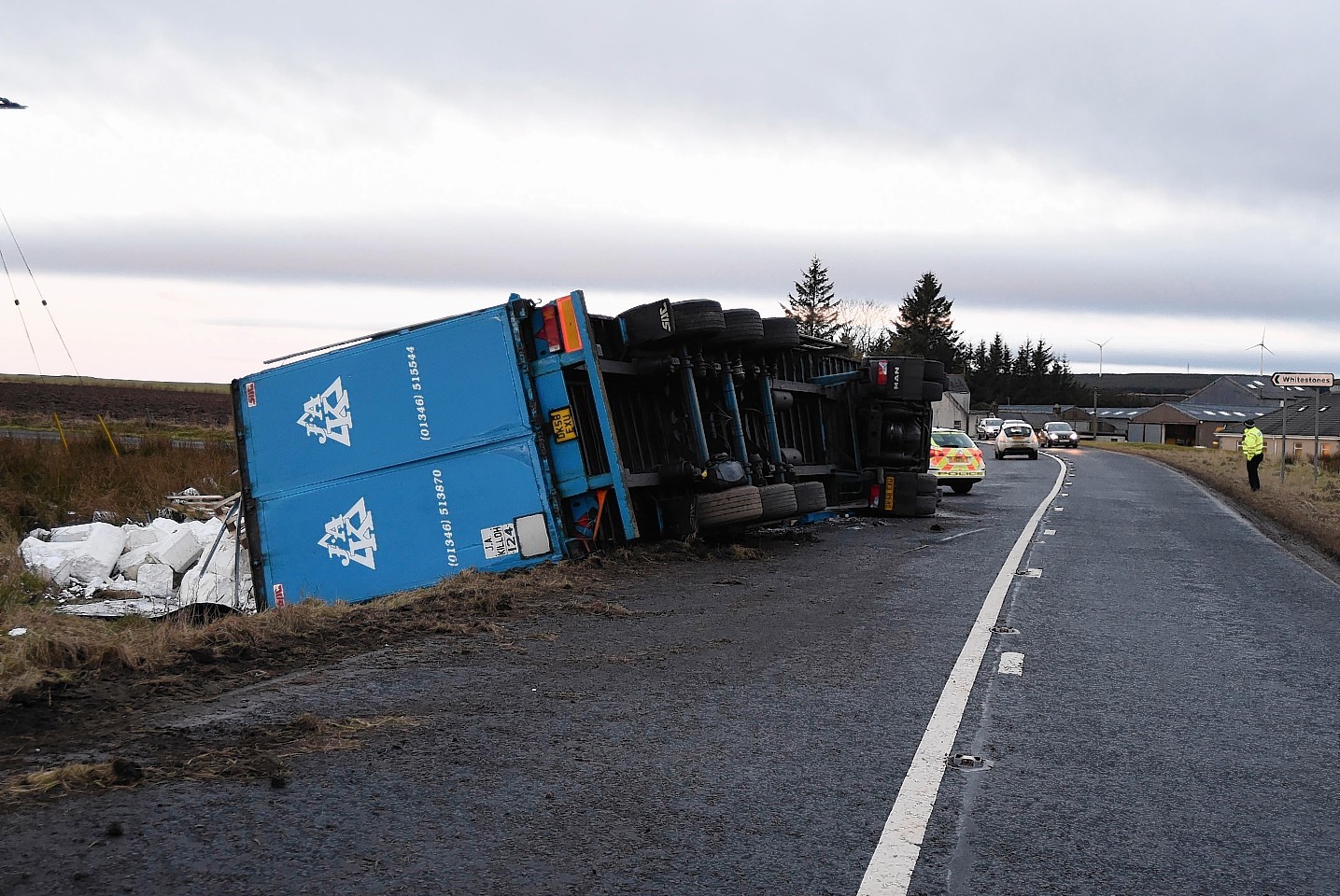 Overturned lorry on the A98