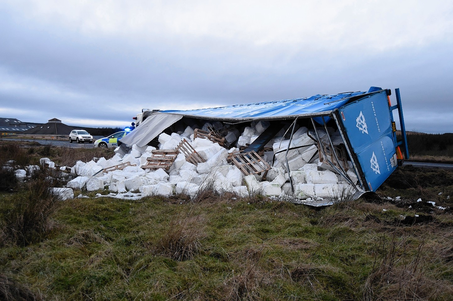 Overturned lorry on the A98