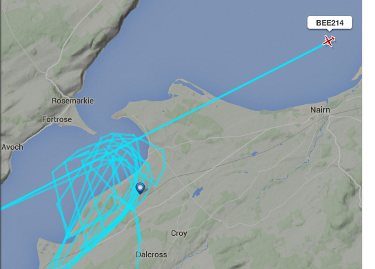 Map shows a plane from Dublin repeatedly circling Inverness Airport